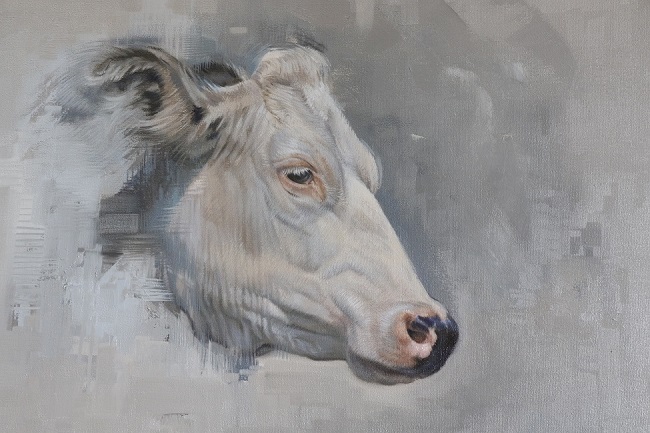 glans Middel Resoneer koeien schilderij - portret van een witte koeienkop in olieverf ⋆ jennifer  koning